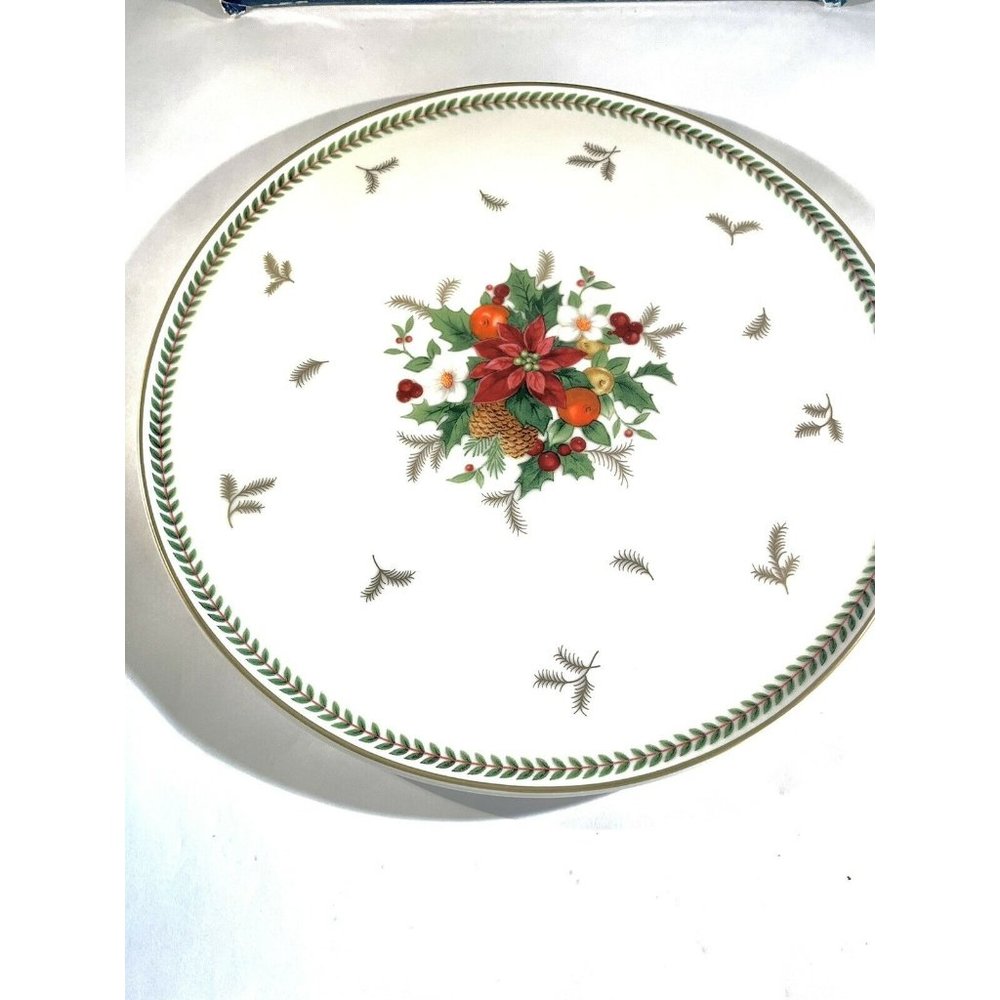 Mikasa Holiday Delight Cake Plate Bone China NOS Original Box and Packaging